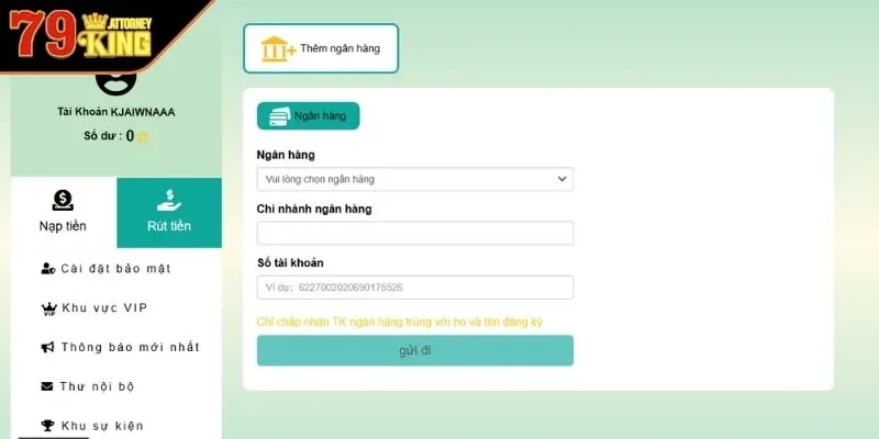 Điều kiện Rút tiền 79KING nhận thưởng dễ dàng