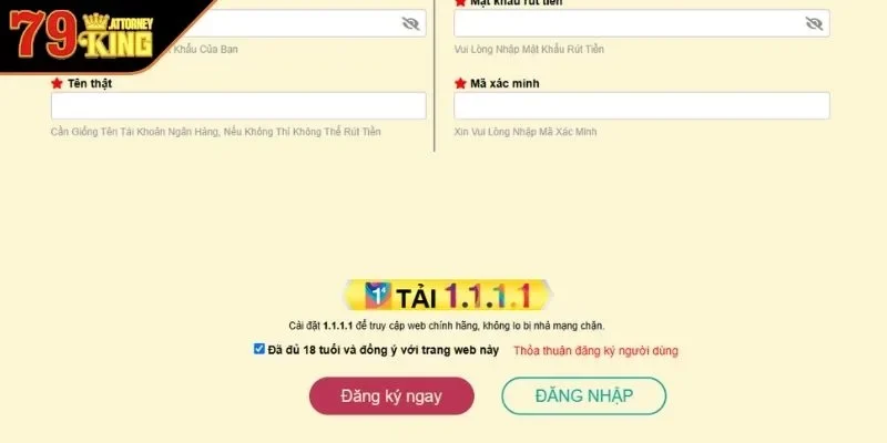 Khắc phục lỗi nhập liệu sai mẹo Đăng Ký 79KING thành công